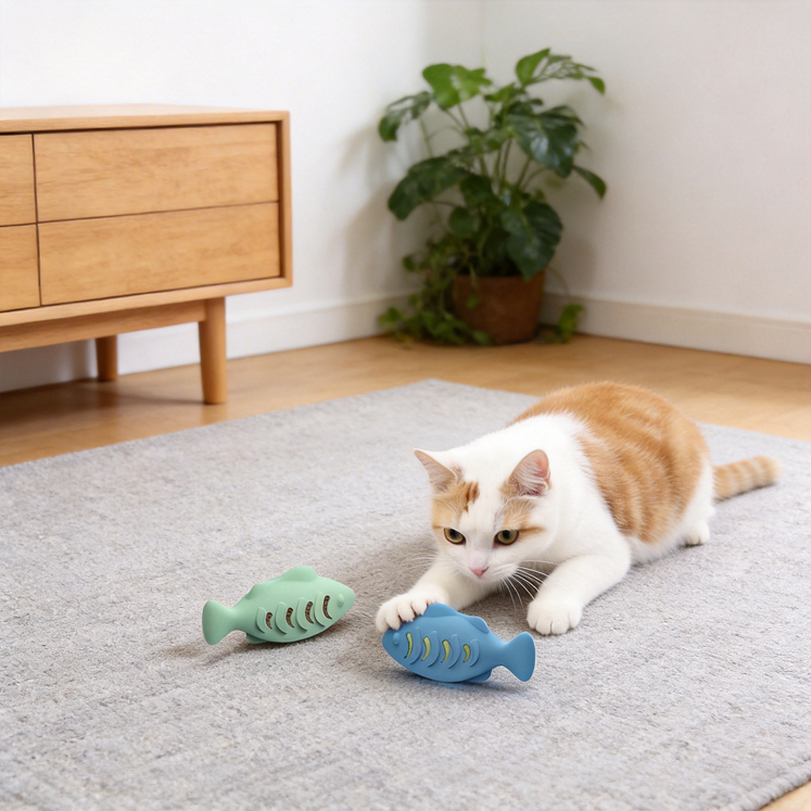 Eco-Friendly Fish-Shaped Bite-Resistant Molar Self-Pleasure Silicone Pet Toy Food Grade for Catnip Cats