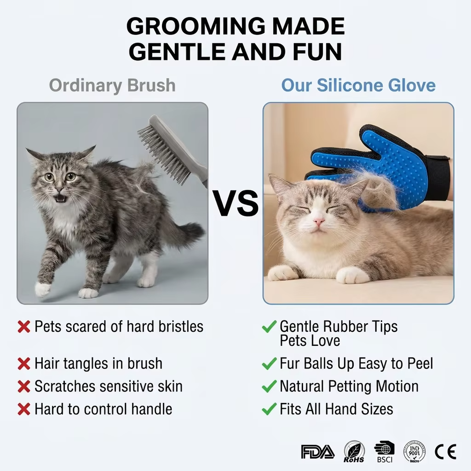 Pet Bath Gloves Supplies Silicon Pet Hair Remover Gloves Mascota Pet Grooming Glove Deshedding Brush with 260 Grooming Tips