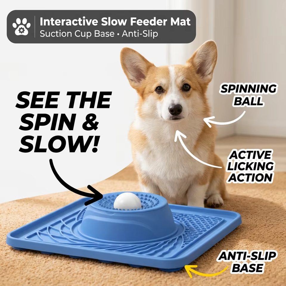 Eco-friendly Silicone Indoor Slow Feeder Licking Bowl with Rolling Ball for Cats & Dogs Slow Pet Eating Easy Clean