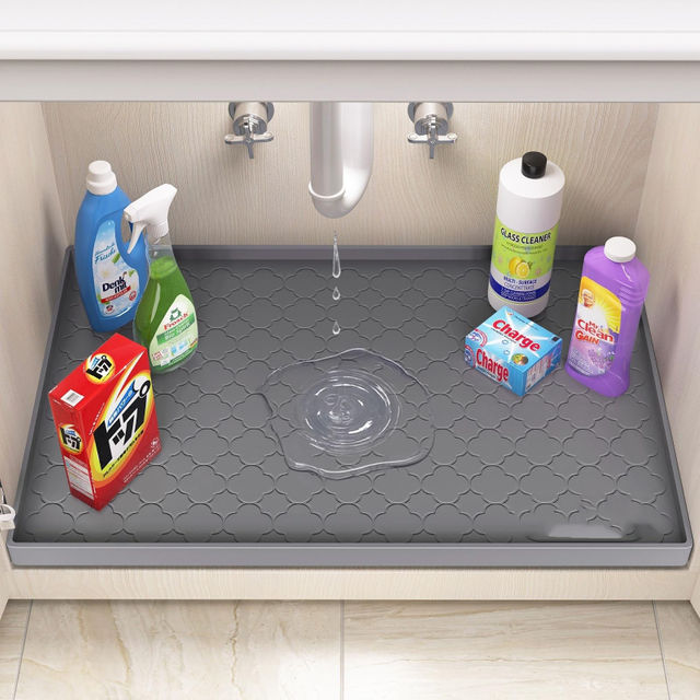 Silicone Under-Sink Mat with Water Drainage Cabinet Shelf Liner Non-Slip Mats Dishwasher-Safe Drawer Liner