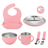 Wellfine Silicone Plate Baby Bpa Free Food Grade Divided Suction Dinner Kids Bowl 5pcs Feeding Stainless Steel Set