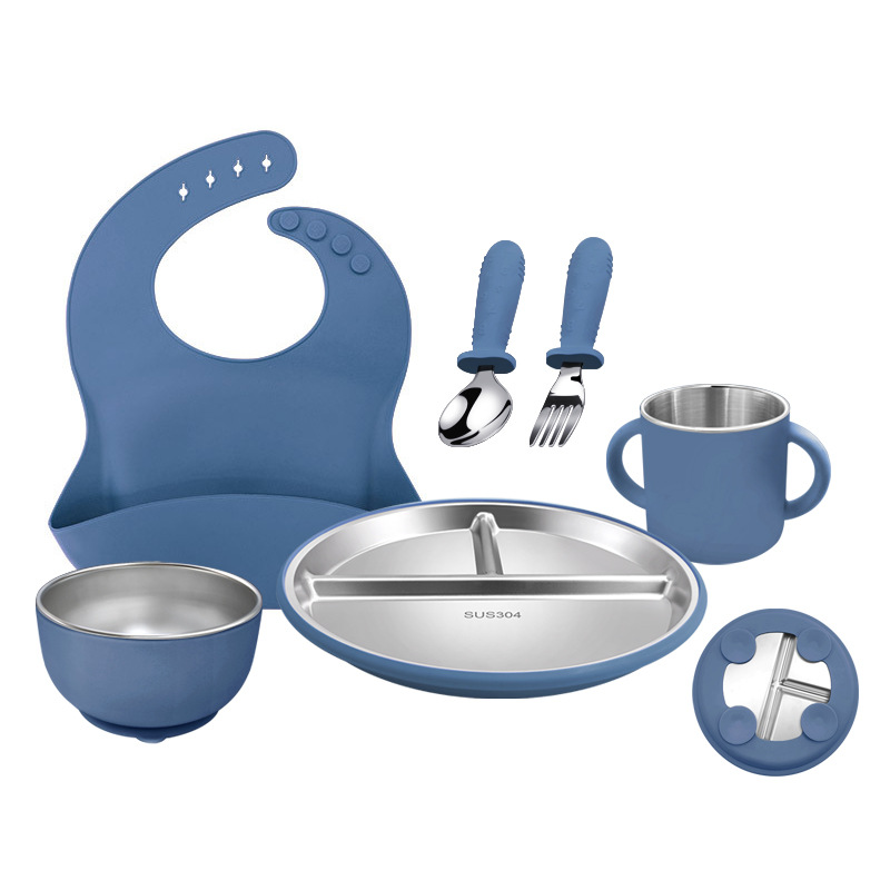 Wellfine シリコンプレート ベビー Bpa フリー 食品グレード 分割吸引ディナー キッズボウル 5 個 給餌ステンレス鋼セット