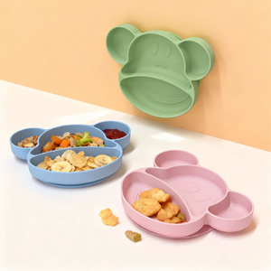 Modern Design Silicone Bear Baby Plate Food Grade Silicone Material Easy to Clean Kids Dining Dinnerware Sets Babies Feeding