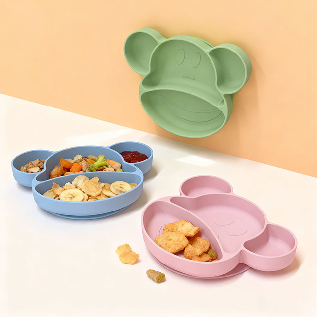 Modern Design Silicone Bear Baby Plate Food Grade Silicone Material Easy to Clean Kids Dining Dinnerware Sets Babies Feeding
