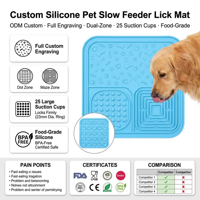 Wholesale Silicone Licking Mat for Cats Dogs Non-slip Pet Slow Feeder with Suction Cup Pet Bowls Feeders