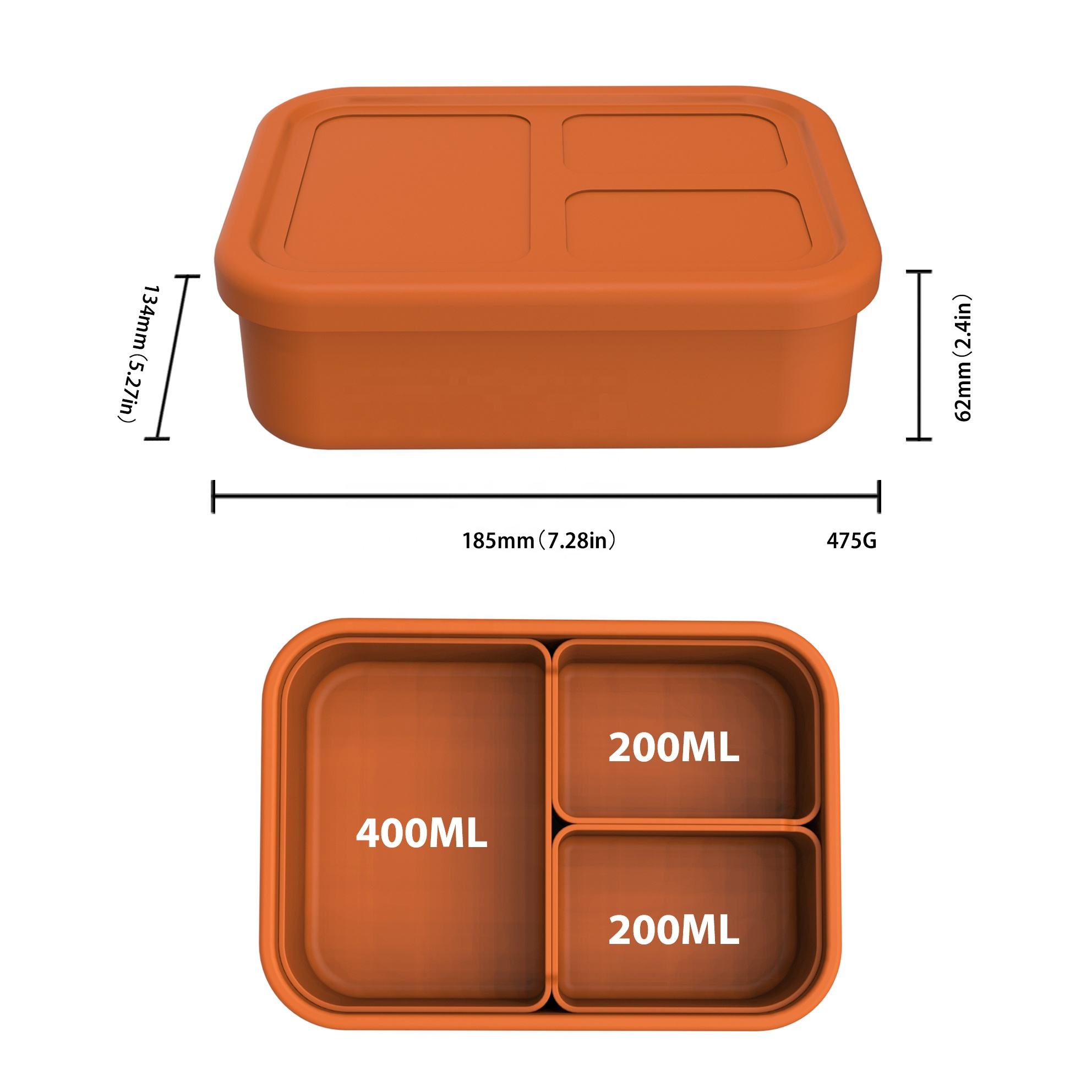 Wholesale Food Grade Removable Silicone Lunch Box Leakproof School Bento Lunch Box Microwaveable Easy to Clean