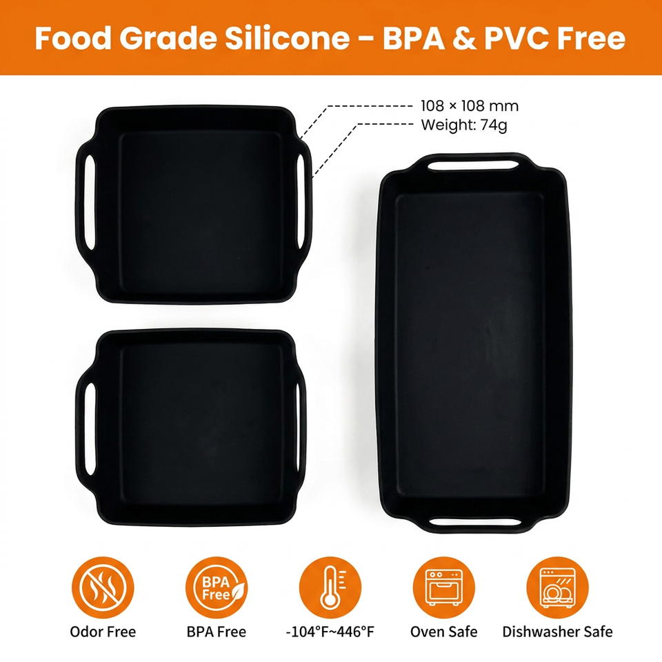 4-Piece Silicone Square Box Baking Pan for Barbecue Bread & Cake Microwave & Dishwasher Safe for Home Kitchen Use