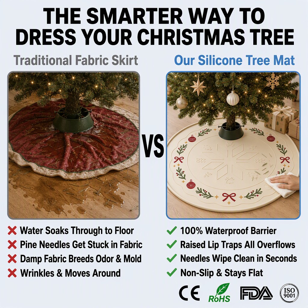 Round Silicone Christmas Tree Mat - Waterproof Snowflake