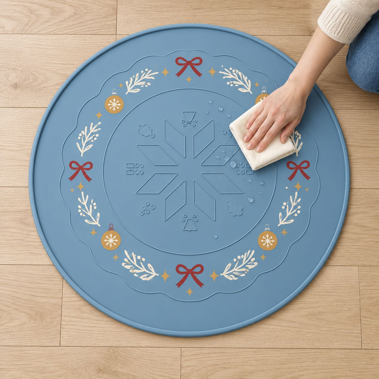 Round Silicone Christmas Tree Mat - Waterproof Snowflake