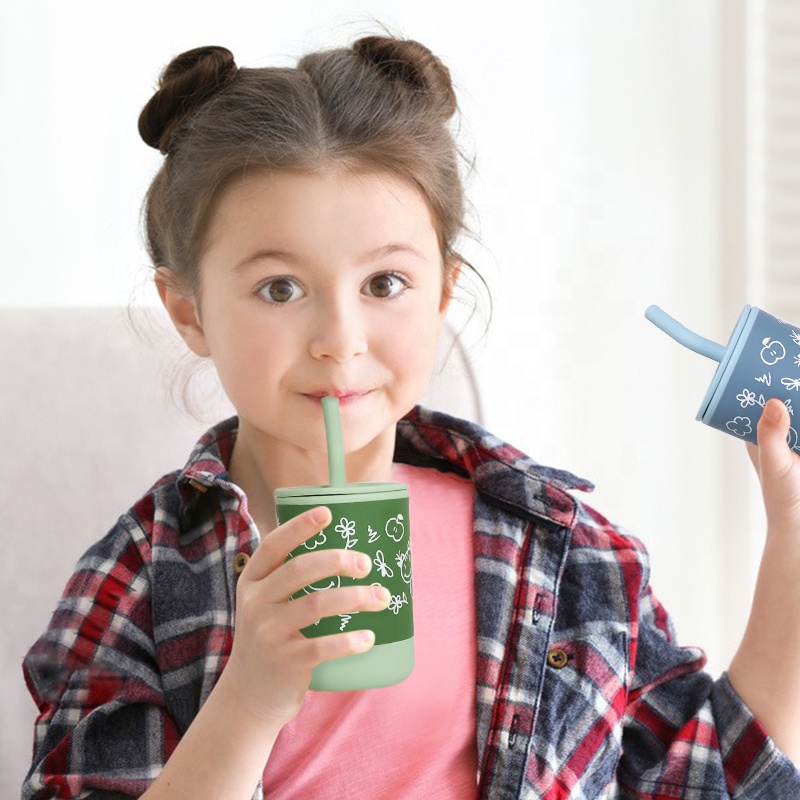 Silicone Sippy Cups for Toddlers - Spill Proof, Straw & Lid
