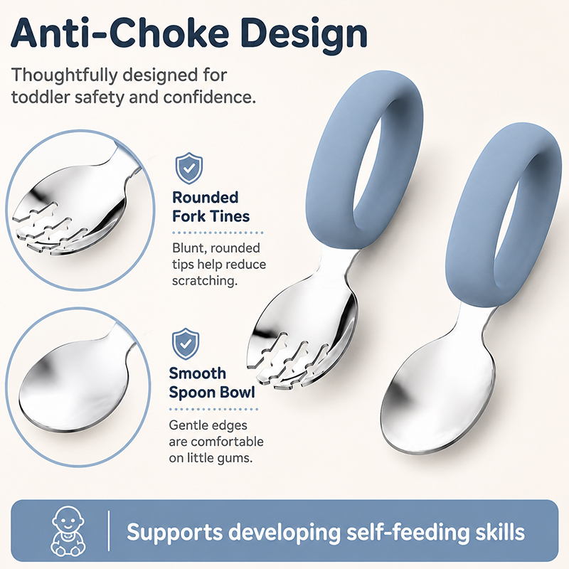 Silicone Baby Spoon & Fork Set - Stainless Steel, BPA Free