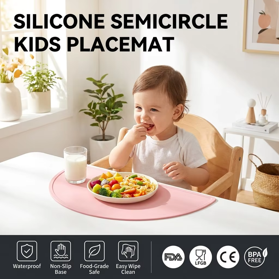 Wholesale Custom Classic Baby Round Silicone Placemat Custom Logo Colorful Food Grade Stain-resistant Kids Tableware Mat