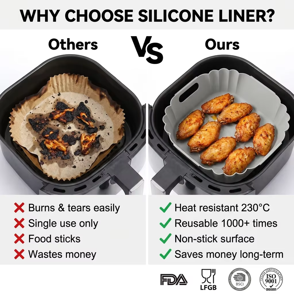 Wholesale BPA-free Air Fryer Silicone Pot Reusable Round Silicone Basket Heat Resistant Easy Cleaning Air Fryer Silicone Liners