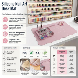 2027 Top Rankings Bag Nails Table Mat Pink Cherry Heart Pattern Custom Logo Nail Mat