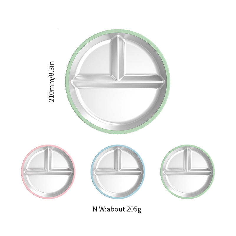 2026 Custom Logo Baby Tableware Kids Dinning Three Divided 304 Stainless Steel Plate Baby Silicone Plate