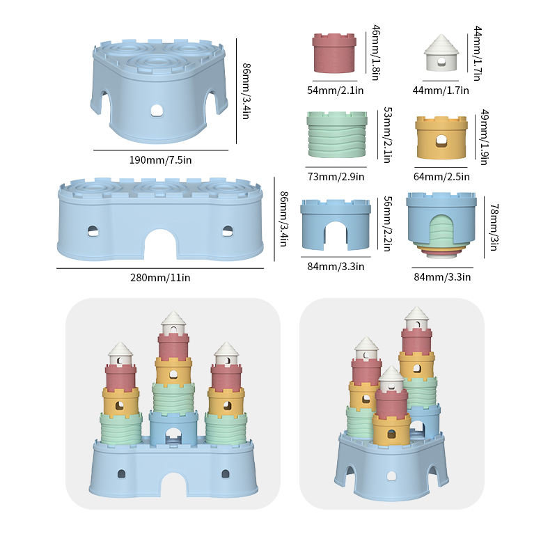 BPA Free Silicone Soft Castles Building Blocks Teething Stacking Teether Children'S Educational Baby Stacker Stacking Toy