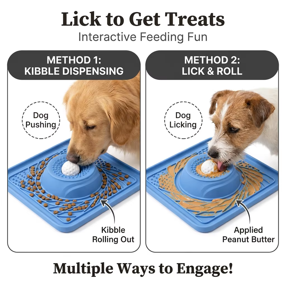 Eco-friendly Silicone Indoor Slow Feeder Licking Bowl with Rolling Ball for Cats & Dogs Slow Pet Eating Easy Clean