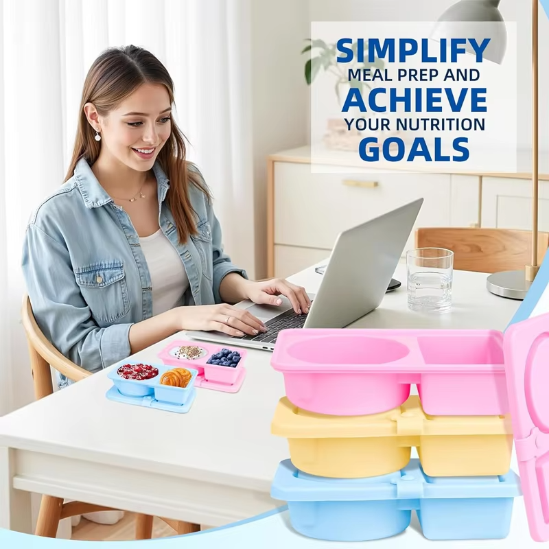 Silicone Reusable Snack Containers Double Compartment Foldable Portable Lids Dishwasher Safe Freshness Preservation Lunch Boxes
