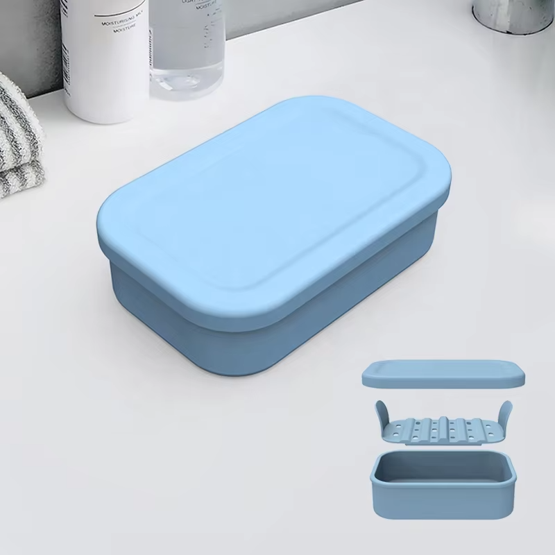 Silicone Soap Box Holder Leakproof Silicone Travel Soap Case Portable Drainage Layer Shatterproof Soap Dish Holder