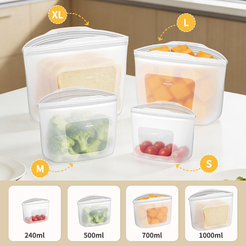 Food Grade Silicone Storage Bags Non-Toxic Freezer Safe with Classic Design Foldable Set for Kitchen Medical Kit Storage