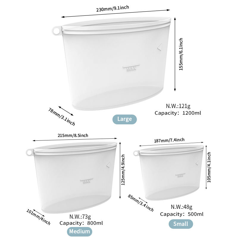 Leak-proof Premium Silicone Reusable Food Storage Bag Freezer Microwave Safe Food Storage Pouch