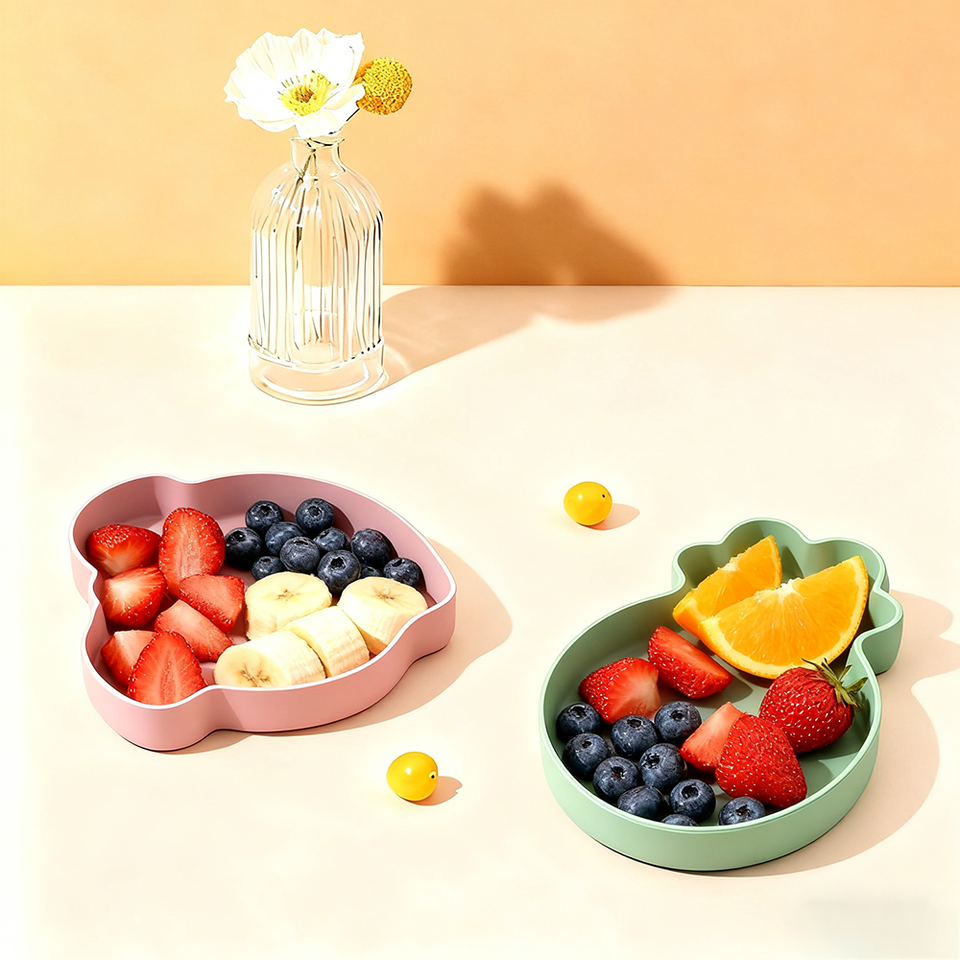 Custom Cute Cartoon Silicone Baby Plate Children's Divided Tableware Set Kids Dining Packaged Box