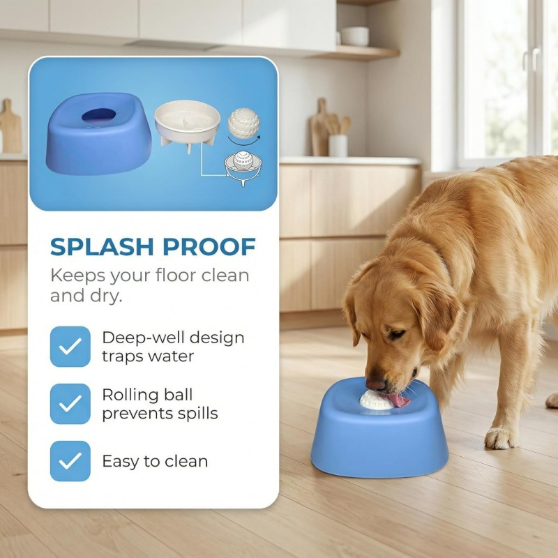 Dog Liquid Lick Bowl with Rolling Ball ABS Material Slow Feeding Non-Slip Personality Solid Pattern