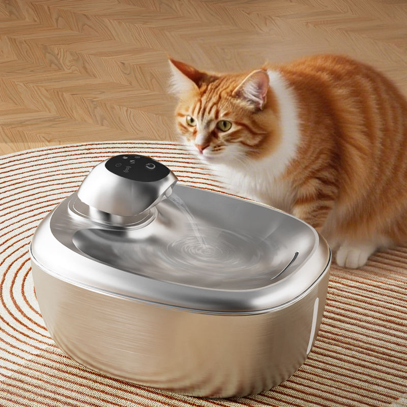 304 Stainless Steel Automatic Pet Fountain 1.8L Cat Dog Water Feeder Faucet Live Water Filter Solid Pattern 2L Capacity