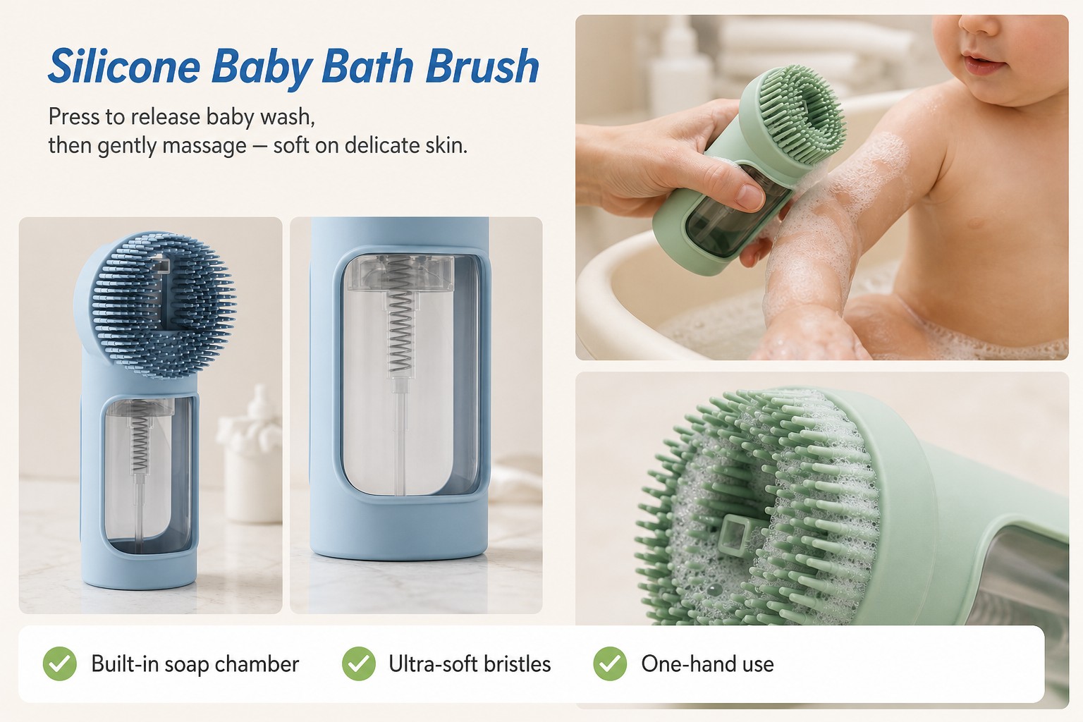 <p><b>Baby Bath Brush for Gentler Hair and Scalp Care</b></p> <link href="https://fonts.googleapis.com/css?family=Inter" rel="stylesheet" type="text/css" />