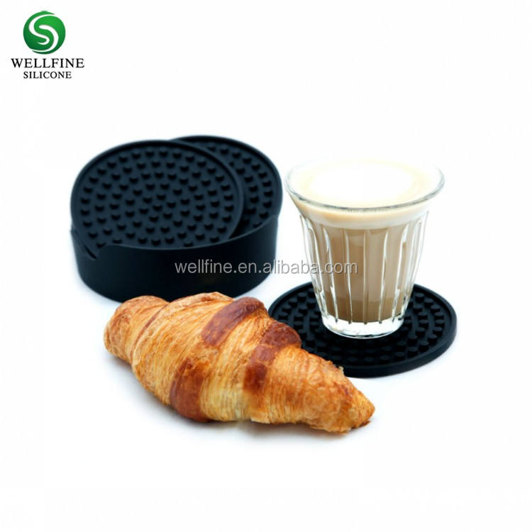 Silicone Coasters Set of 6 in Holder - Protect Furniture From Water Marks & Damage - Good Grip Deep Tray Large 4.3 Inch Size