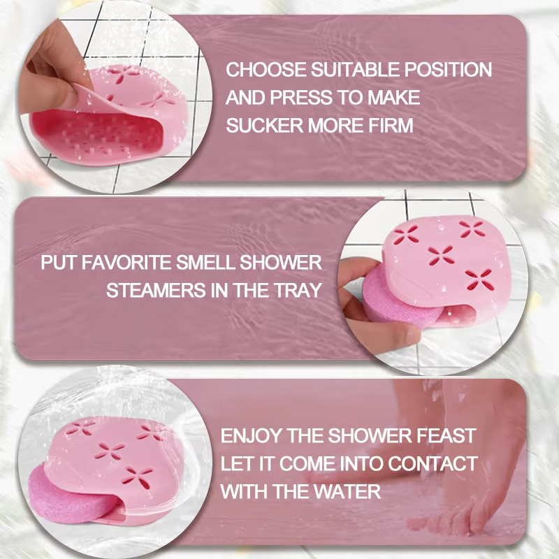 Silicone Anti-Slip Shower Steamers Tray Suction Cup Holder with Long Lasting Flake Bath Bombs Container Shower Tablet Stand Dish