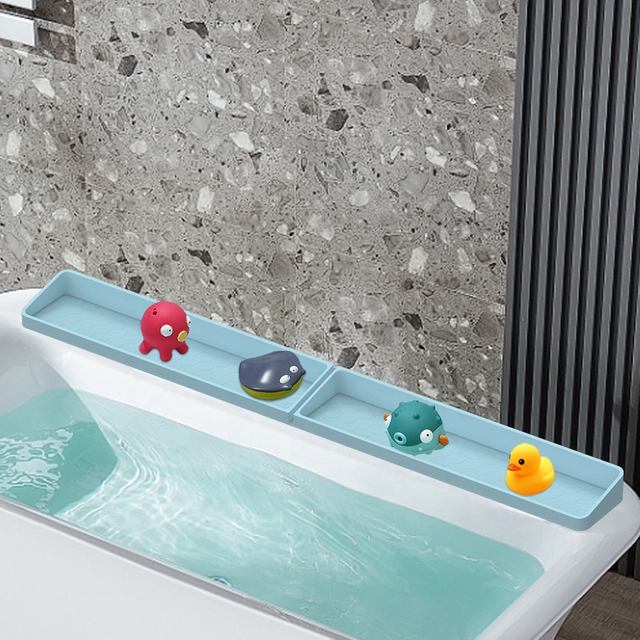 Bathtub Splash Guard with Suction Cups - Silicone Toy Tray