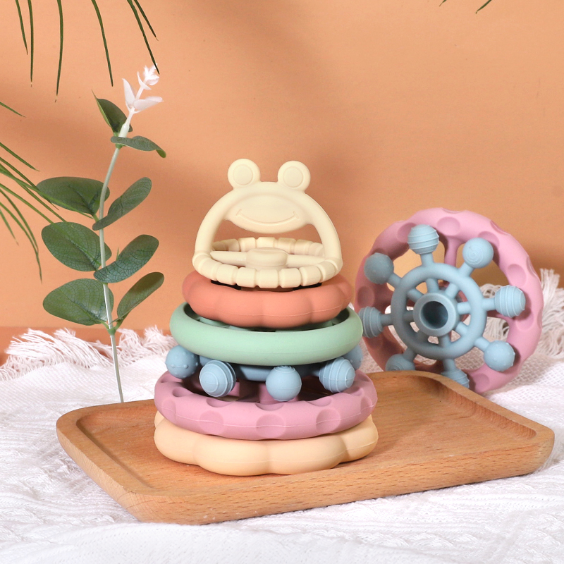 Silicone Baby Stacker Toy Set - Soft Castle Blocks Teether