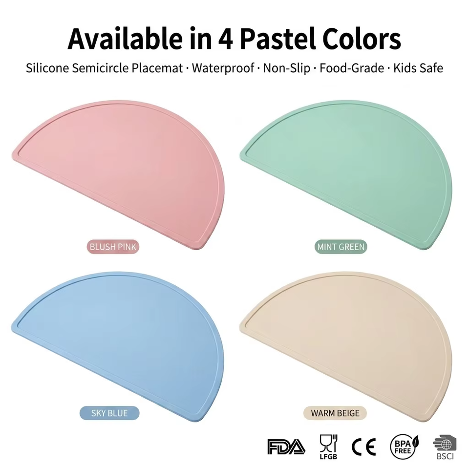 Wholesale Custom Classic Baby Round Silicone Placemat Custom Logo Colorful Food Grade Stain-resistant Kids Tableware Mat