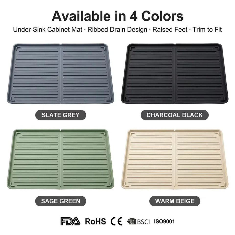 Hot Selling Waterproof Under Sink Mat Cabinet Liner Protector Silicone Drain Mat Kitchen Dish Tray Cutting Service