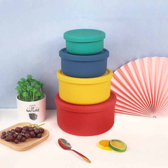 Hot Sale Round Food-grade Silicone High-temperature Resistant Folding Lunch Box Portable Bento Box