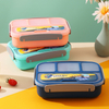 BPA-Free Rectangular Four Compartment Microwaveable Clamshell Bento Box Freshness Preservation Lunch Container for Students