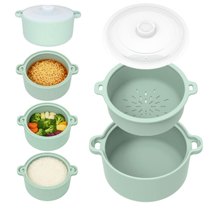 Food Grade Silicone Microwave Steamer Pot Healthy Sugar Lowering Cooker Bowl for Vegetables Eco-Friendly Removable Strainer