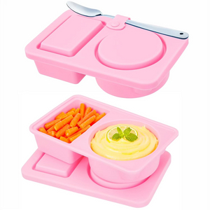 BPA-Free Double Compartment Silicone Snack Container Easy Clean Lids Environment-friendly Foldable Lunch Box All Safety