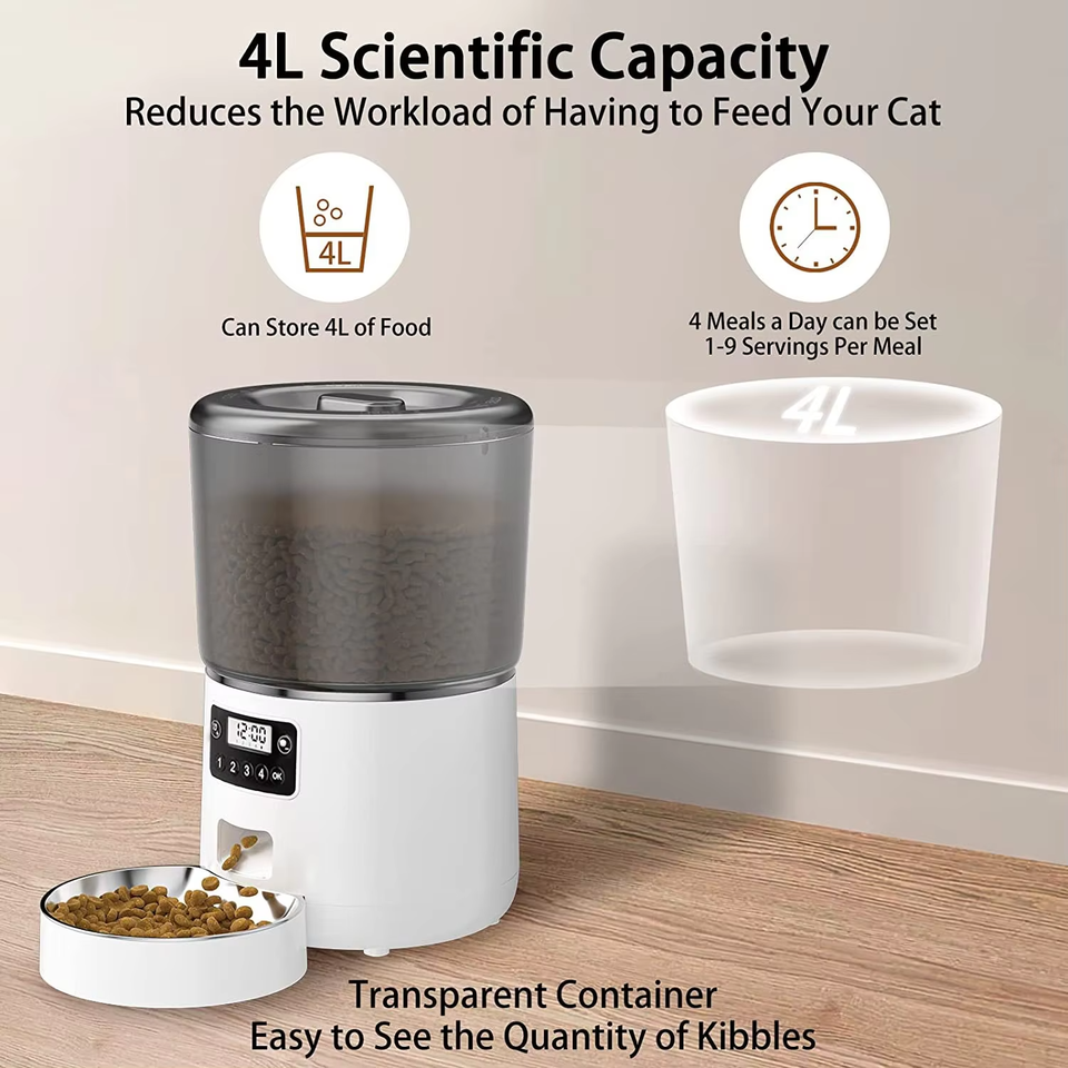 Modern Solid Pattern Timed Automatic Cat Feeders Small Animal Suitable Bowls Rechargeable Power Source