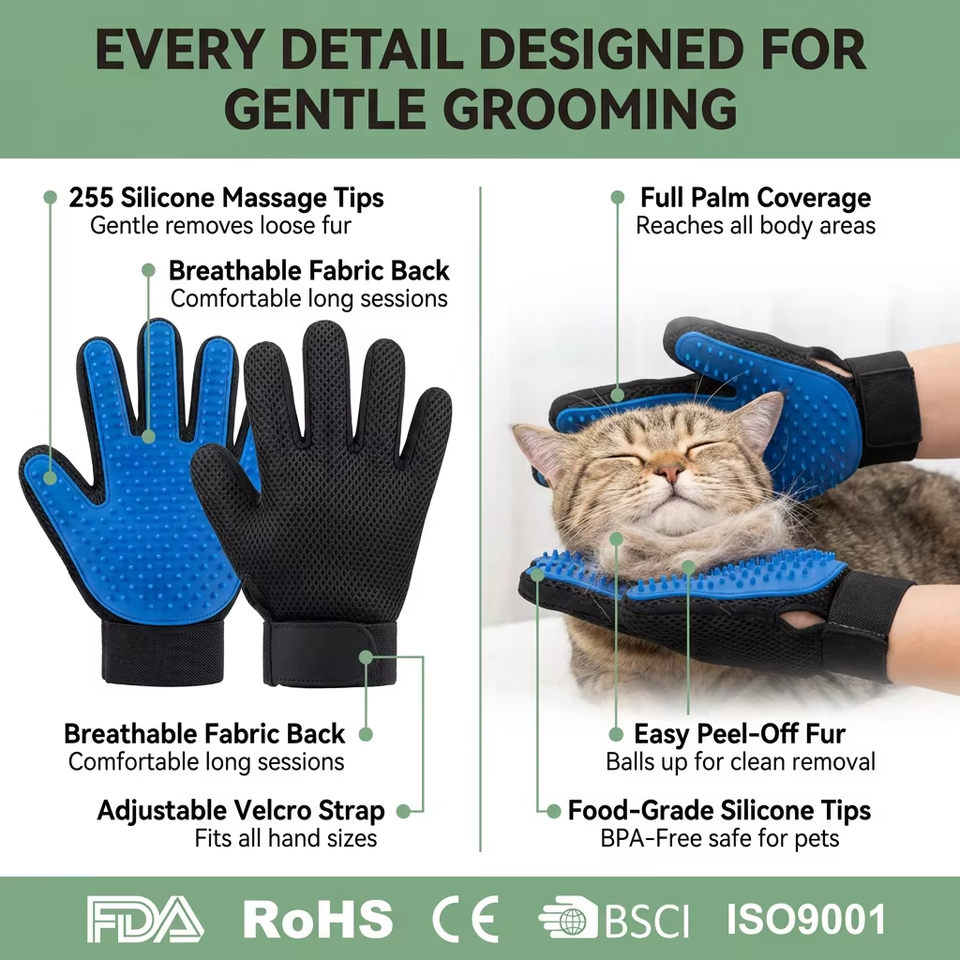 Pet Bath Gloves Supplies Silicon Pet Hair Remover Gloves Mascota Pet Grooming Glove Deshedding Brush with 260 Grooming Tips