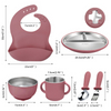 Wellfine Silicone Plate Baby Bpa Free Food Grade Divided Suction Dinner Kids Bowl 5pcs Feeding Stainless Steel Set
